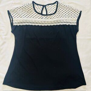 Ladies Blouse PL Lace Black White Spots Sleeveless read